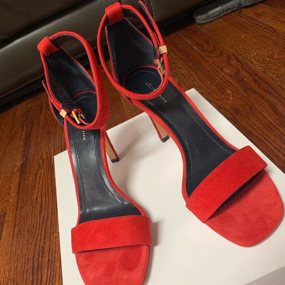 Celine Iconic Sandals in Red Suede